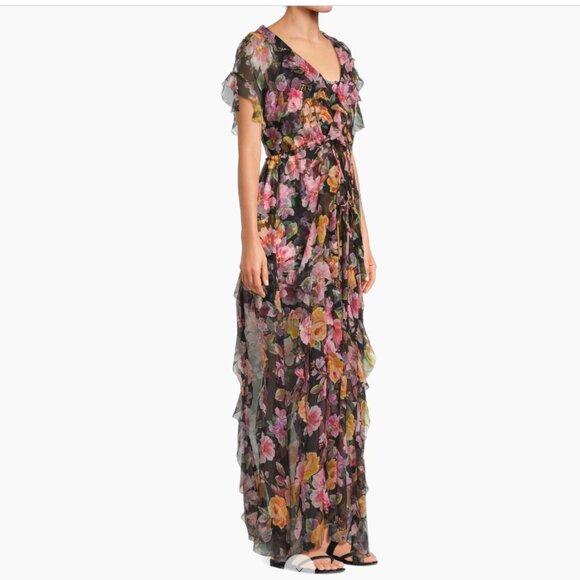Johnny Was Jade Suri Ruffle Floral Silk Maxi Dress - Picture 7 of 10